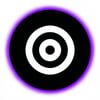 Basic graphic icon of a bullseye target Solid black with dark purple color hues White background-3