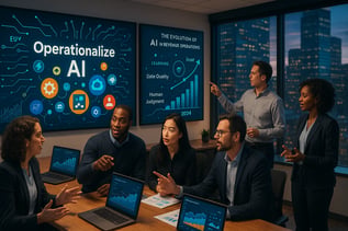 photographic The image depicts a futuristic office space filled with sleek modern technology In the foreground a diverse group of professionalsmen and-1