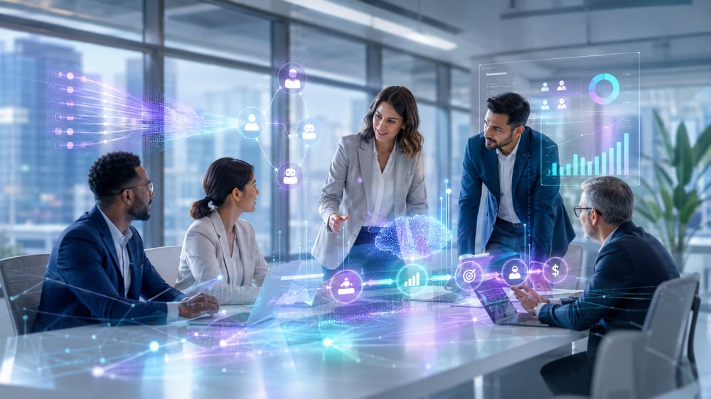 B2B GTM leaders collaborating around AI agents, signals, workflows, and revenue measurement.