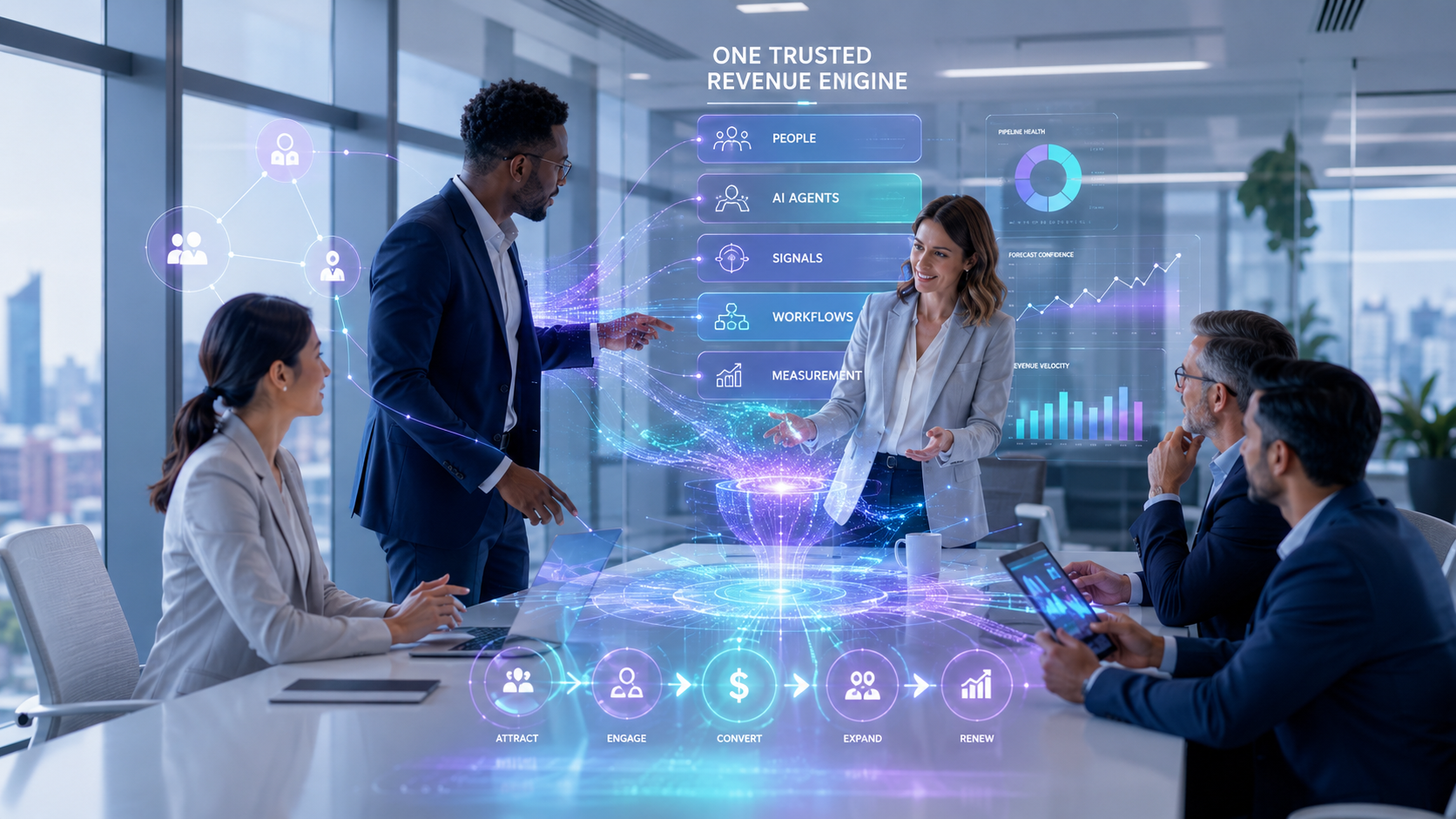 B2B GTM team analyzing a connected AI-enabled revenue engine.